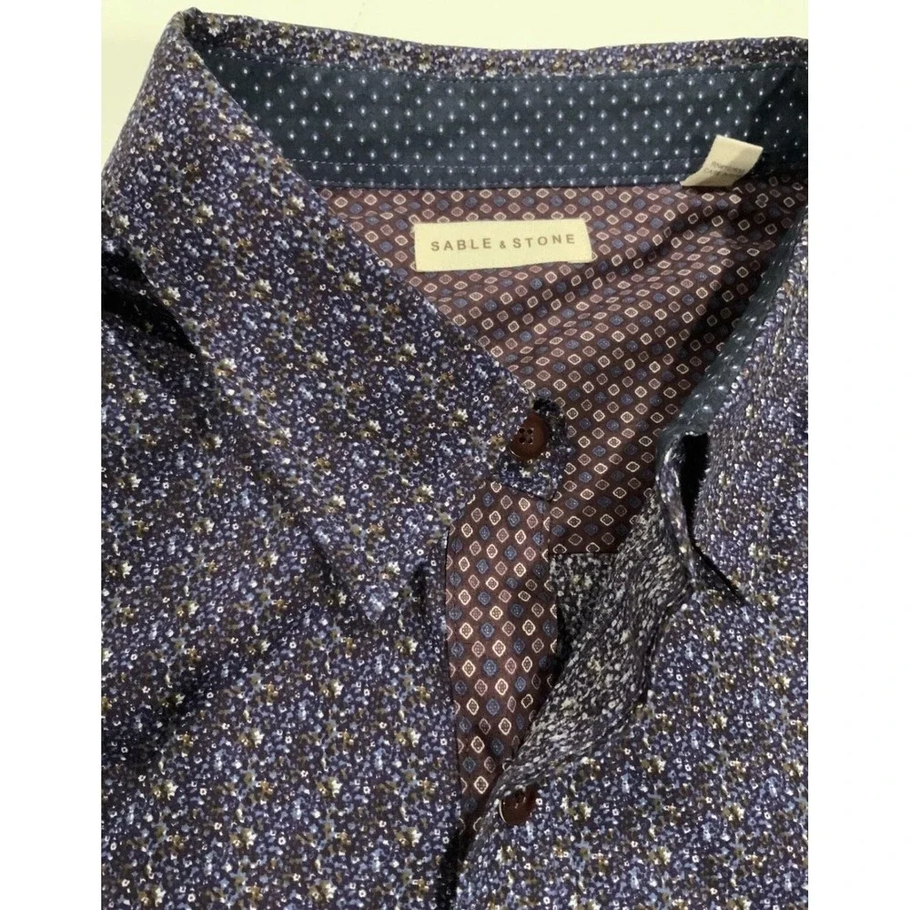 Sable & Stone Shirt Mens 2XL Blue Geometric Print Long‎ Sleeve Button Up Casual